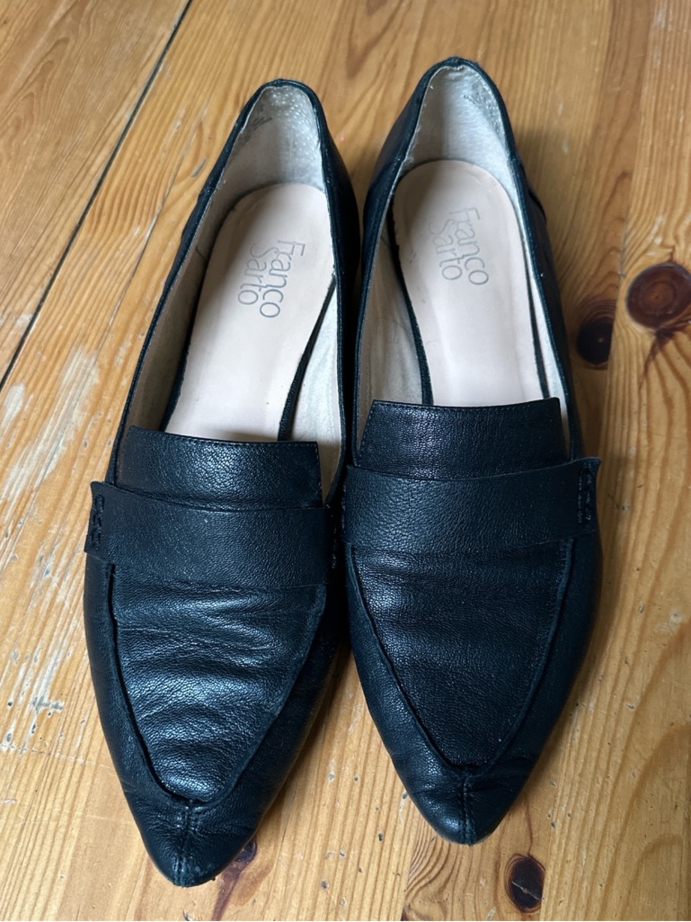 Franco Sarto Women's Black Pointed Leather Loafers